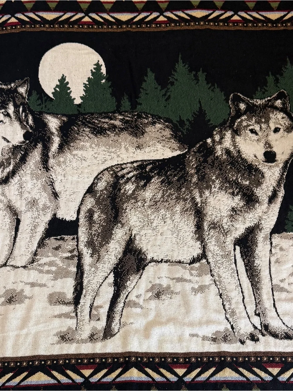 Vintage Woven Tapestry Throw Blanket 2 Gray Wolves Wolf Wall Hanging 46x70